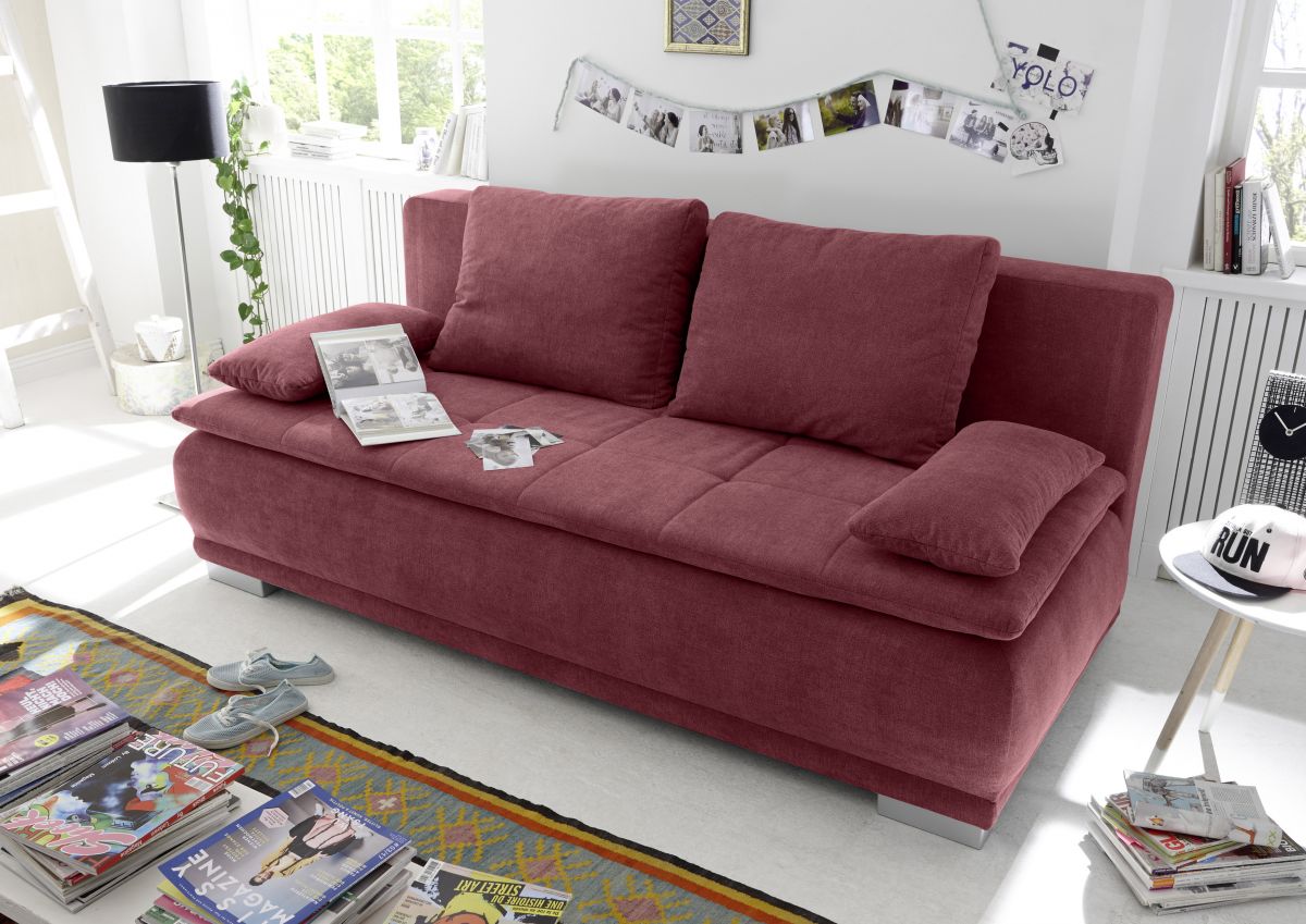 Zweisitzer Schlafcouch Couch Sofa ausziehbar berry rot Schlafsofa 208cm LUIGI