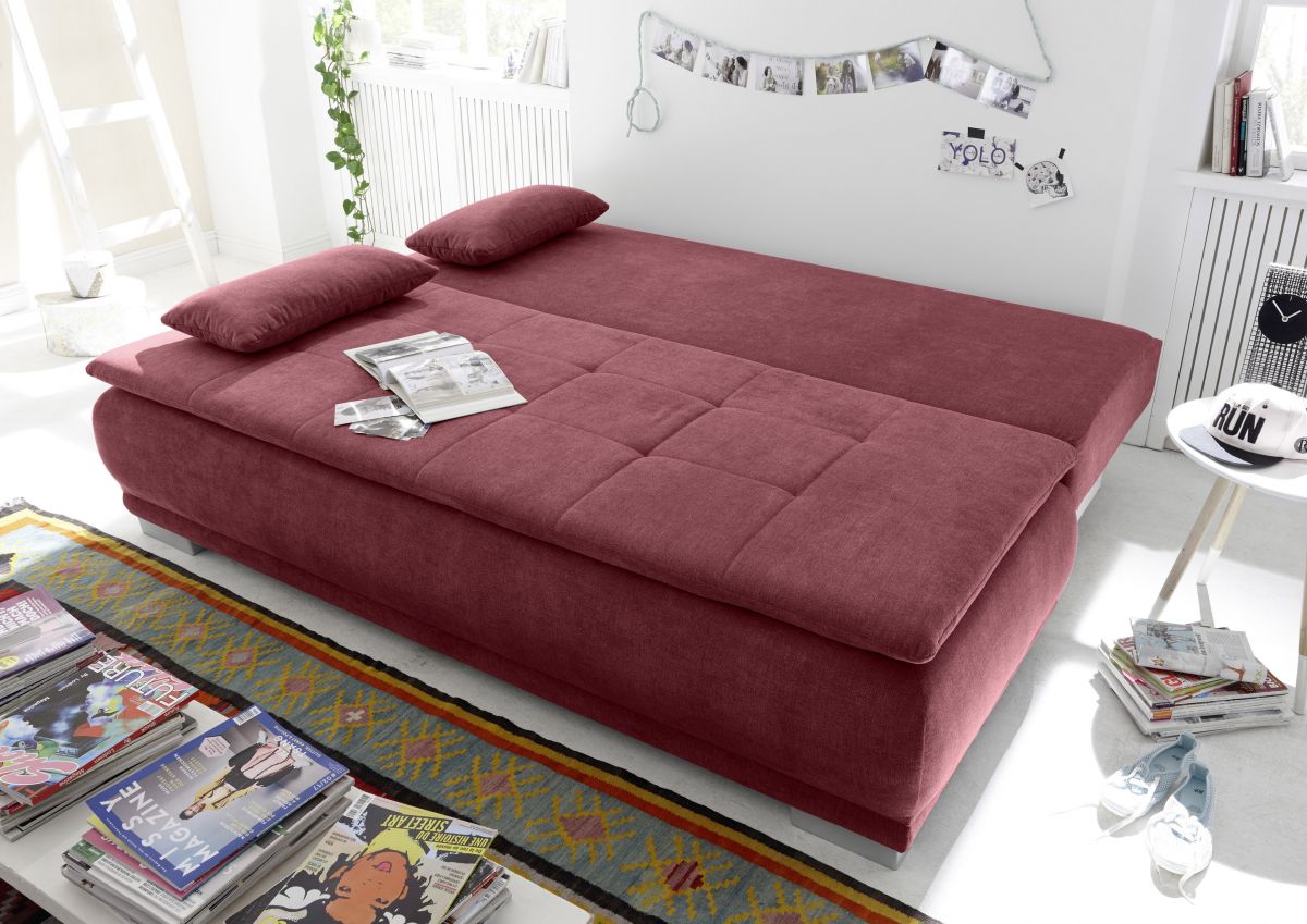 Couch Sofa Zweisitzer Schlafsofa 208cm ausziehbar berry rot Schlafcouch LUIGI