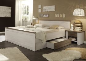 Bettanlage mit 2 Nachttischen LUCA Bett 180cm Doppelbett Pinie weiß braun1