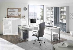 Büromöbel-Set OFFICE LINE LUX Schreibtisch Regalwand Büroeinrichtung Grau1