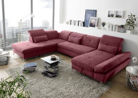 Couch MELFI L Sofa Schlafcouch Wohnlandschaft Schlaffunktion berry rot U-Form1