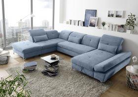 Couch MELFI L Sofa Schlafcouch Wohnlandschaft Schlaffunktion blau denim U-Form1