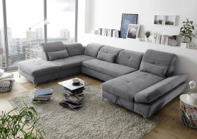 Couch MELFI L Sofa Schlafcouch Wohnlandschaft Schlaffunktion dunkelgrau U-Form1