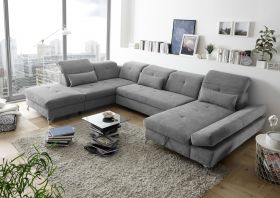 Couch MELFI L Sofa Schlafcouch Wohnlandschaft Schlaffunktion grau U-Form1