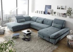 Couch MELFI L Sofa Schlafcouch Wohnlandschaft Schlaffunktion grün dunkel U-Form1