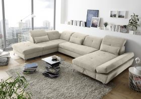 Couch MELFI L Sofa Schlafcouch Wohnlandschaft Schlaffunktion sand beige U-Form1