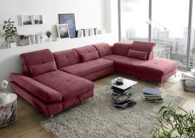 Couch MELFI R Sofa Schlafcouch Wohnlandschaft Schlaffunktion berry rot U-Form1