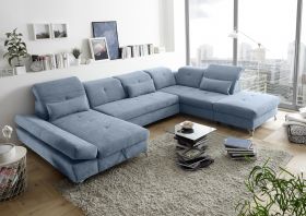 Couch MELFI R Sofa Schlafcouch Wohnlandschaft Schlaffunktion blau denim U-Form1