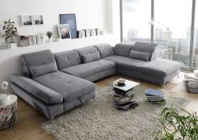 Couch MELFI R Sofa Schlafcouch Wohnlandschaft Schlaffunktion dunkelgrau U-Form1