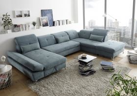 Couch MELFI R Sofa Schlafcouch Wohnlandschaft Schlaffunktion grün dunkel U-Form1