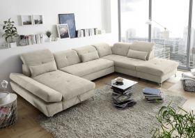 Couch MELFI R Sofa Schlafcouch Wohnlandschaft Schlaffunktion sand beige U-Form1