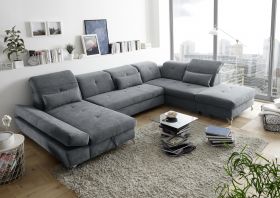 Couch MELFI R Sofa Schlafcouch Wohnlandschaft U-Form Schlaffunktion grau dunkel1