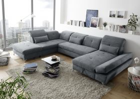Couch MELFI Sofa Schlafcouch Wohnlandschaft Schlaffunktion grau dunkel U-Form1