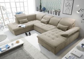 Couch WAYNE L Sofa Schlafcouch Wohnlandschaft Schlaffunktion beige sand U-Form1