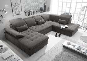 Couch WAYNE R Sofa Schlafcouch Wohnlandschaft Schlaffunktion braunschwarz U-Form1