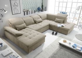 Couch WAYNE R Sofa Schlafcouch Wohnlandschaft Schlaffunktion sand beige U-Form1