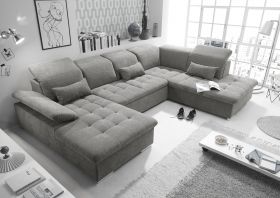 Couch WAYNE R Sofa Schlafcouch Wohnlandschaft Schlaffunktion schlamm grau U-Form1