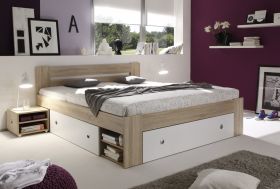 Doppelbett Nachtkommoden Bett 180 x 200 cm Ehebett Eiche Sonoma weiß Bettkasten1