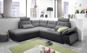Ecksofa JAK Couch Schlafcouch Sofa Lederlook grau schwarz Ottomane links L-Form1