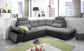 Ecksofa JAK Couch Schlafcouch Sofa Lederlook grau schwarz Ottomane rechts L-Form1