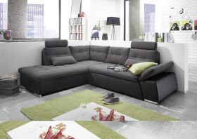 Ecksofa JAK Couch Schlafcouch Sofa Lederlook schwarz grau Ottomane links L-Form1