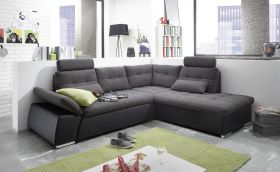 Ecksofa JAK Couch Schlafcouch Sofa Lederlook schwarz grau Ottomane rechts L-Form1