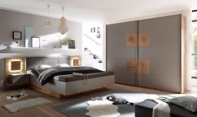 Schlafzimmer Komplett Set 4-tlg CAPRI XL Bett 180 Kleiderschrank grau Wildeiche1