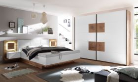 Schlafzimmer Komplett Set 4-tlg CAPRI XL Bett 180 Kleiderschrank weiß Wildeiche1