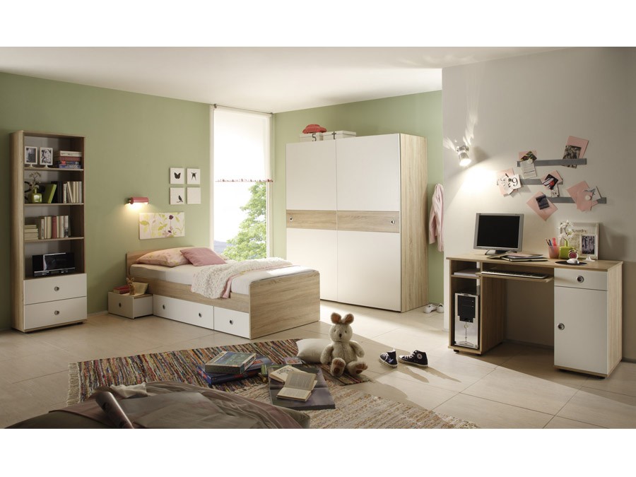 Schreibtisch WIKI für Kinderzimmer und Jugendzimmer in Sonoma Eiche Weiß - PC Bürotisch