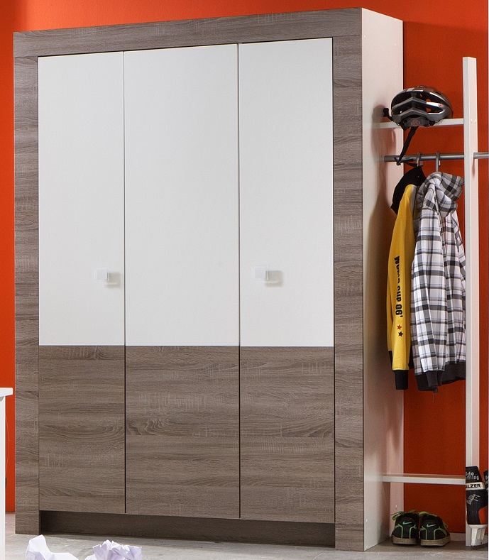 Garderobe KIRA Garderobenset in Alpinweiß mit Montana-Eiche Absetzung