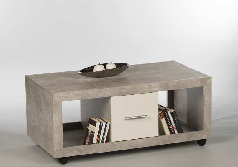 Couchtisch STONE in Beton Optik Weiß - Wohnzimmertisch Beistelltisch modern