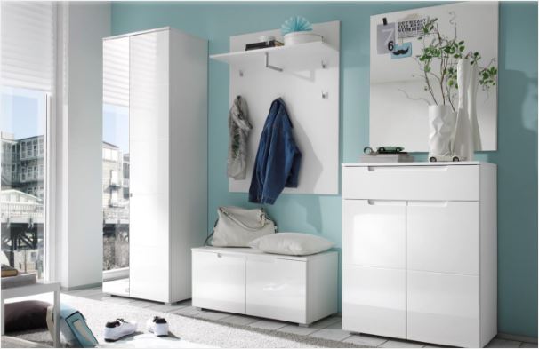 Garderobenschrank SPICE Hochschrank Flurschrank Dielenschrank weiß Hochglanz mit Spiegel