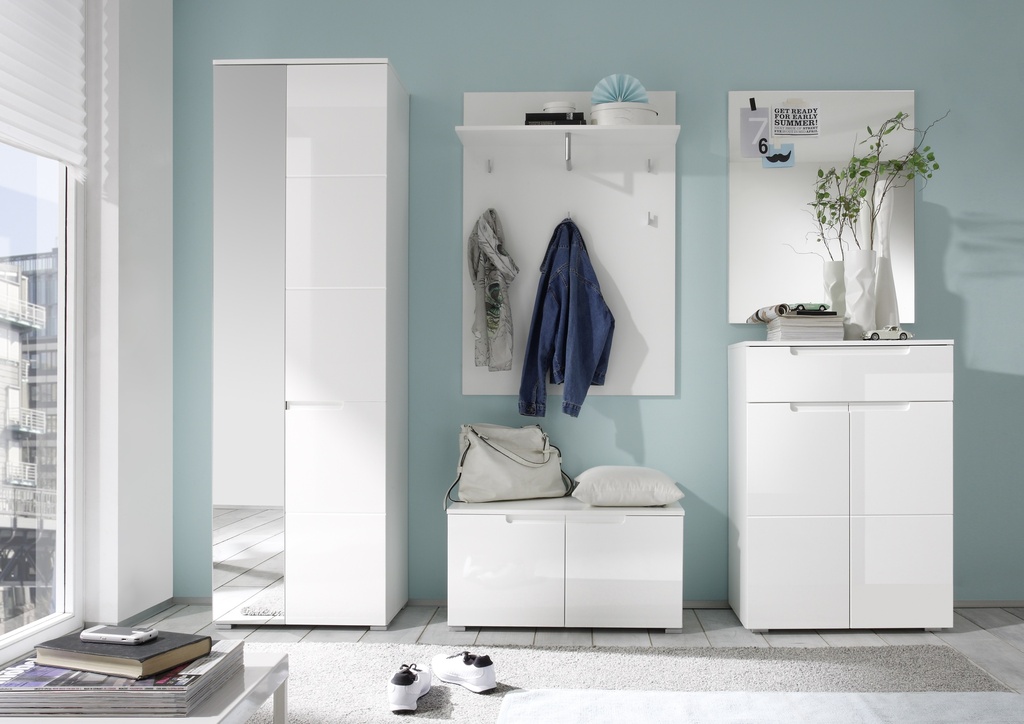 Schuhbank SPICE 80cm Weiß mit 2 Türen - Garderobenbank Schuhschrank