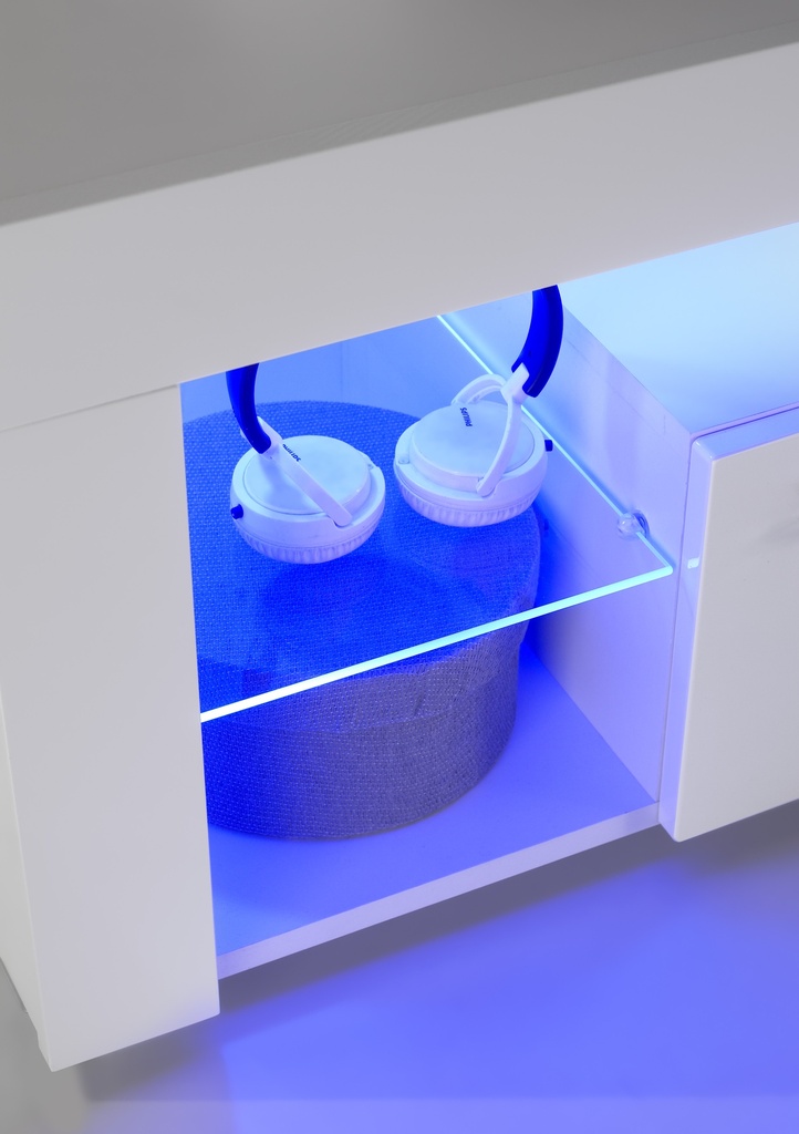 TV Lowboard GOAL2 Weiß Hochglanz mit LED Beleuchtung - Fernsehtisch Rack