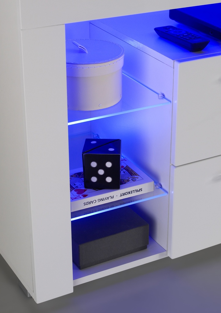 TV Lowboard GOAL3 Weiß Hochglanz mit LED Beleuchtung - Fernsehtisch TV Schrank