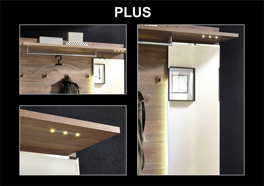 Garderobe PLUS 3-teilig Kompaktgarderobe Schuhschrank Paneel Bank weiß