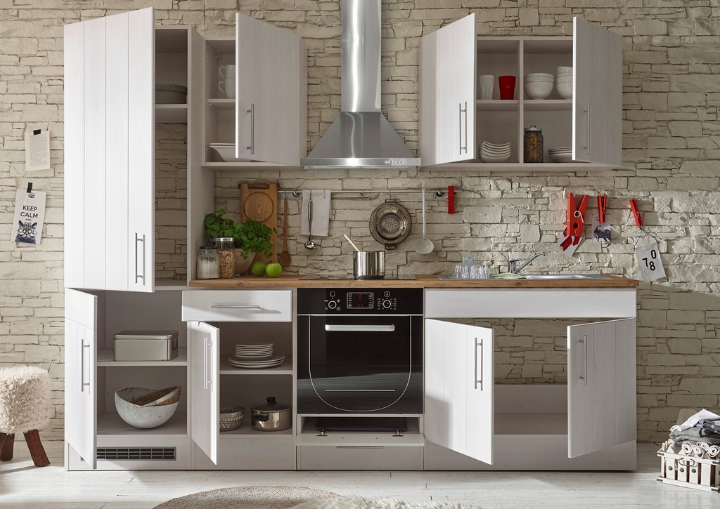 Küchenzeile Landhaus 270cm Weiß - Küchenblock Singleküche Landhausstil