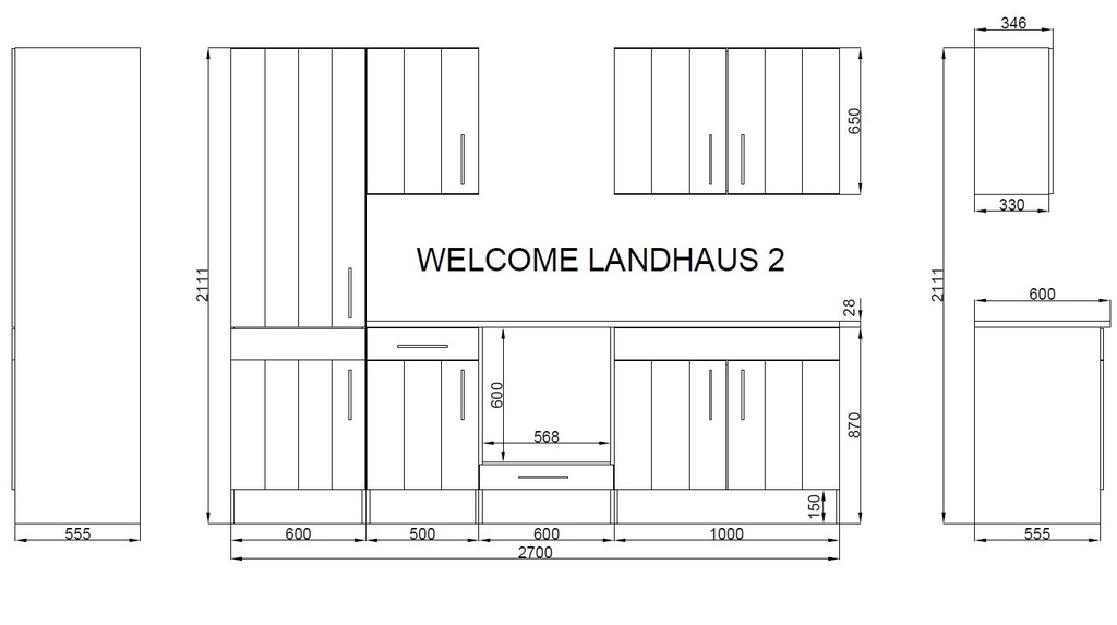 Küche Landhaus Küchenblock Küchenzeile Komplettküche 270cm Singleküche Miniküche Kleinküche weiß