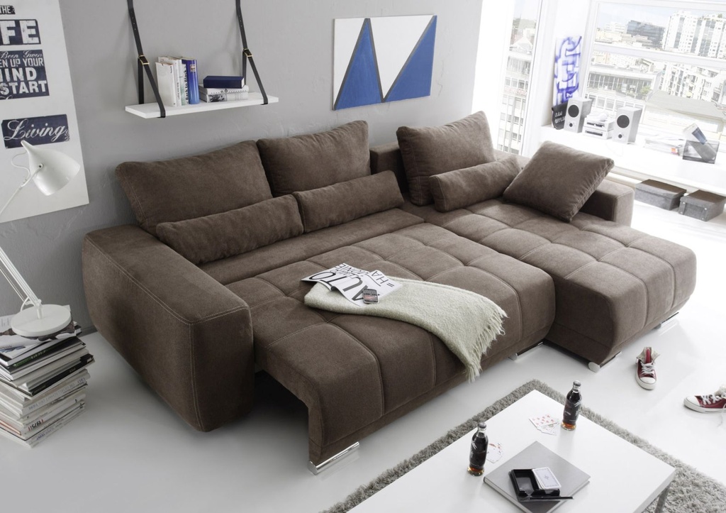 Eckcouch LOPEZ Couch Schlafcouch Bettsofa Schlafsofa Sofabett Funktionssofa ausziehbar braun 305cm