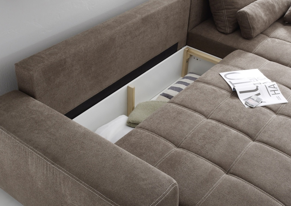 Eckcouch LOPEZ Couch Schlafcouch Bettsofa Schlafsofa Sofabett Funktionssofa ausziehbar braun 305cm