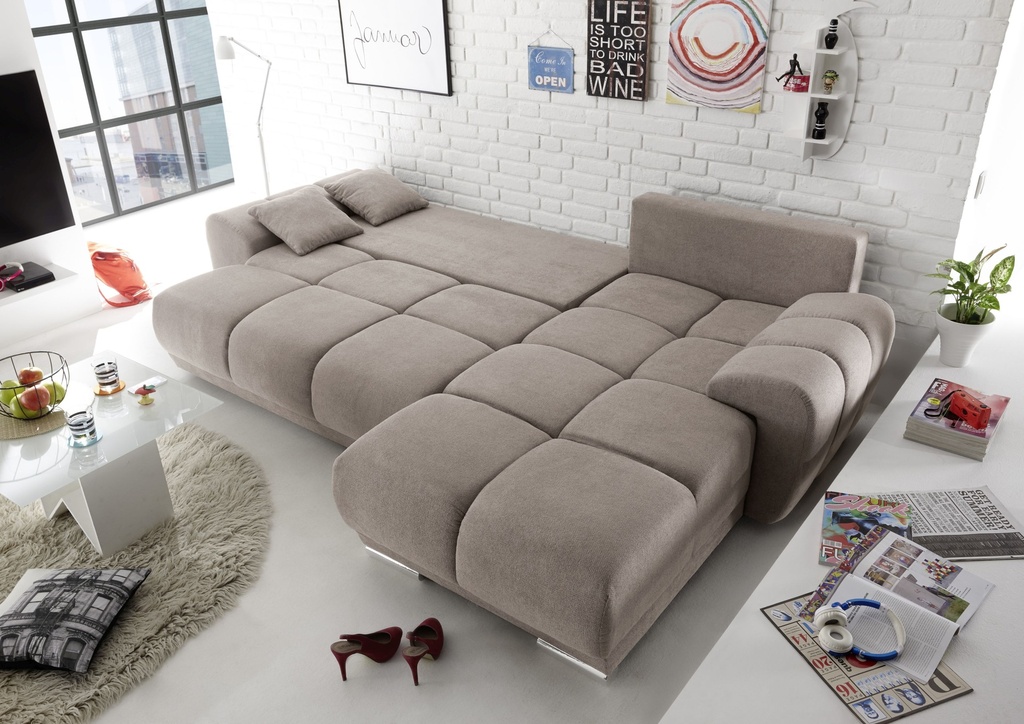 Ecksofa ANTON 289cm Taupe - Schlafcouch Funktionssofa ausziehbar
