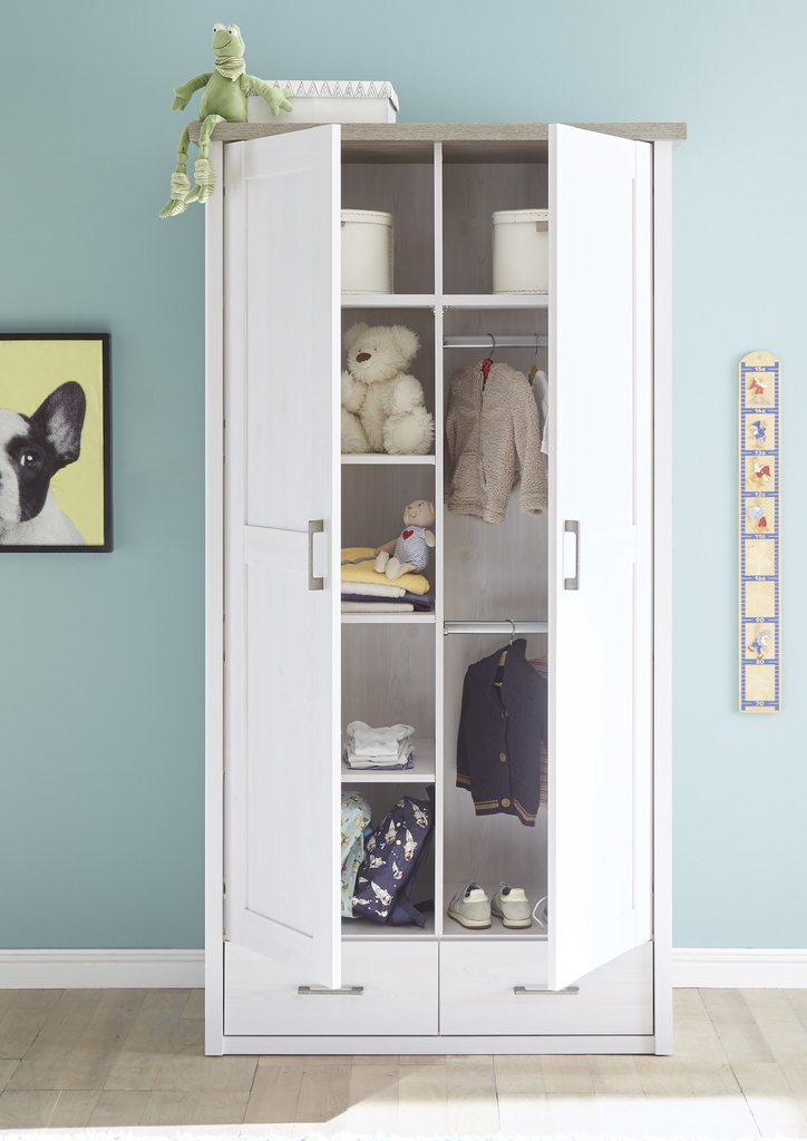 Kleiderschrank LUCA 2-türig Pinie Weiß - Babyzimmer Kinderzimmer 106cm