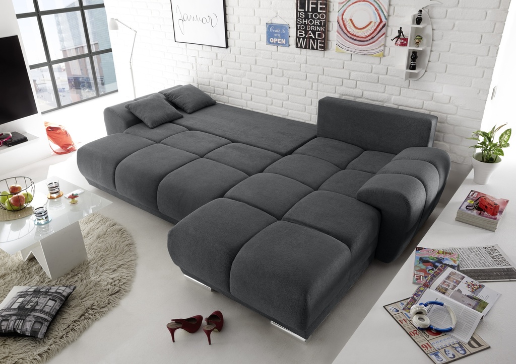 Ecksofa ANTON 289cm Anthrazit - Schlafcouch Funktionssofa ausziehbar