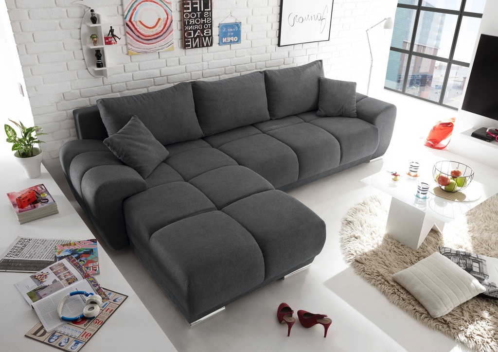 Ecksofa ANTON Couch Schlafcouch Bettsofa Schlafsofa Sofabett Funktionssofa ausziehbar anthrazit 289cm