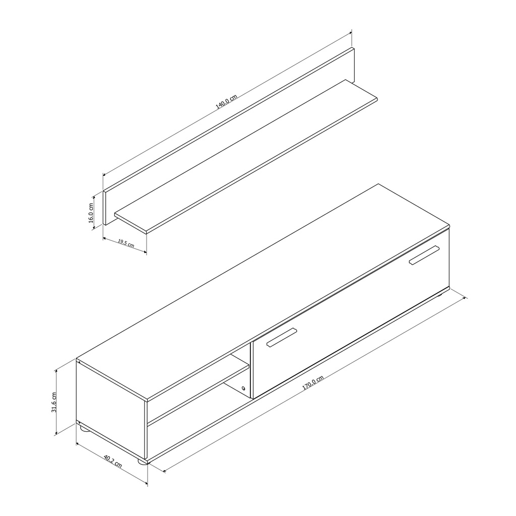 Wohnwand COOL 4-tlg Kommode Wandboard TV-Lowboard Wohnzimmer Set