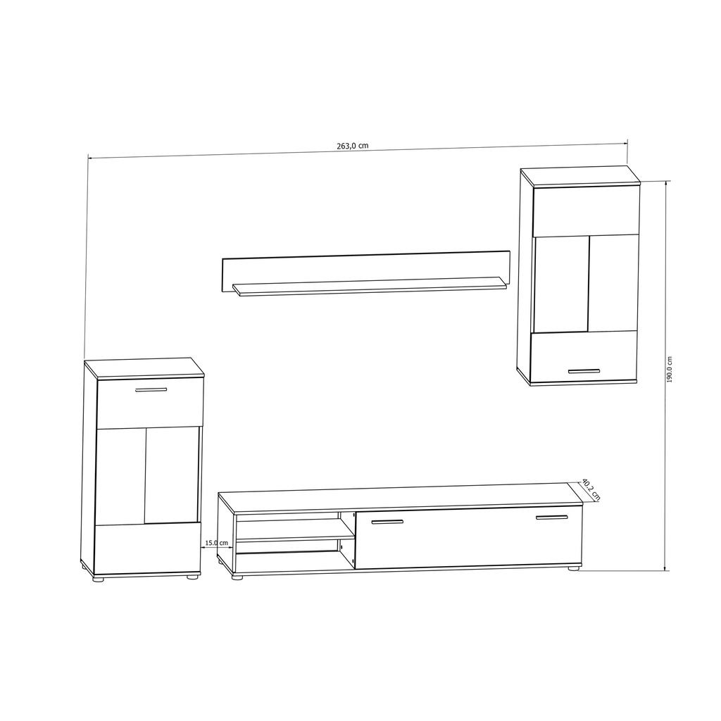 Wohnwand COOL 4-teilig Wohnzimmer Set Kommode Wandboard TV-Lowboard