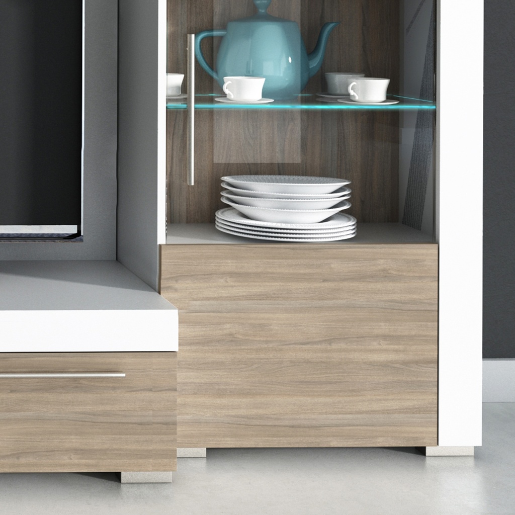 Wohnwand AVIO 4-tlg Vitrine Wandboard TV-Lowboard Liberty braun grau hell Holz