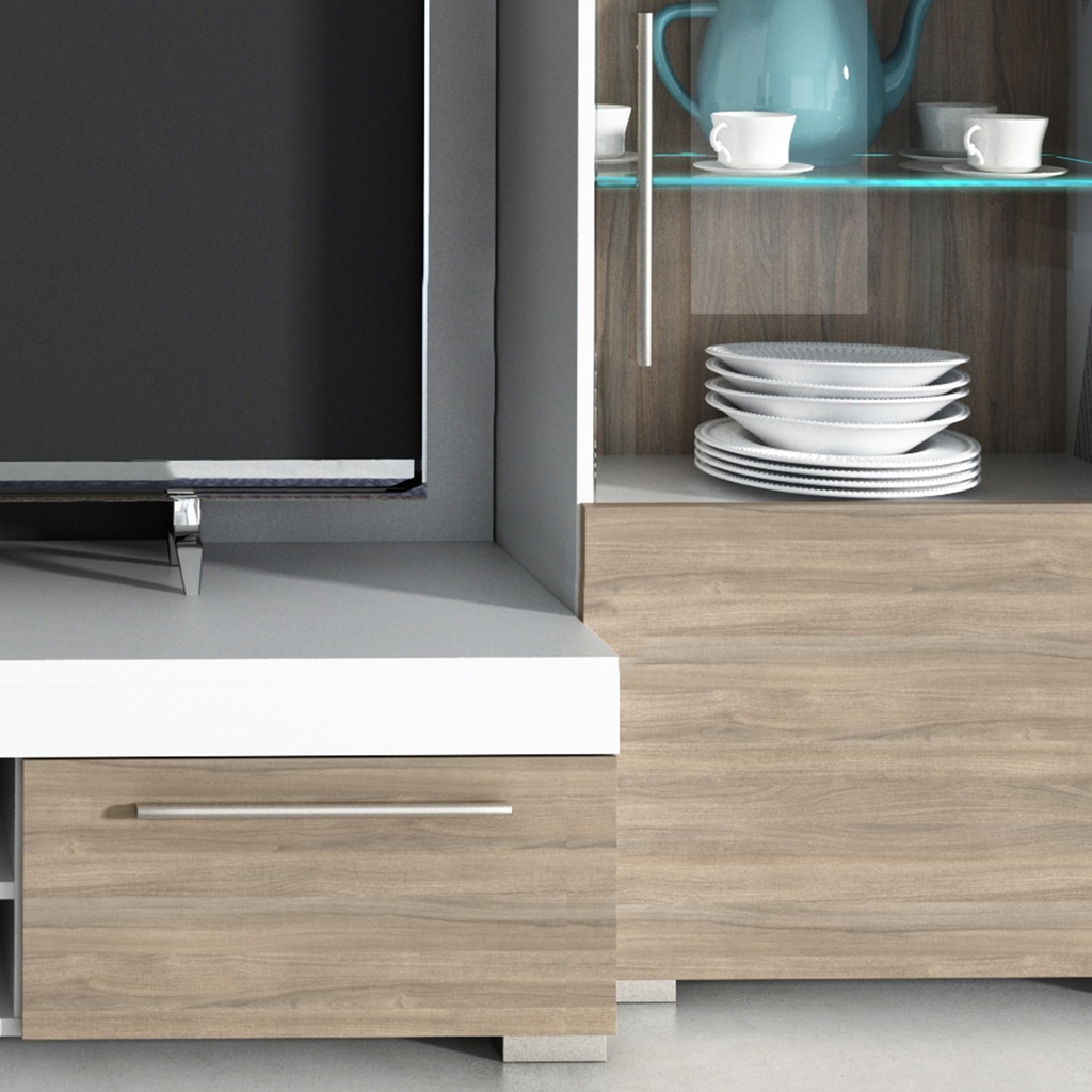 Wohnwand AVIO 4-teilig Wohnzimmer Set Vitrine Wandboard TV-Lowboard Liberty braun grau hell Holz