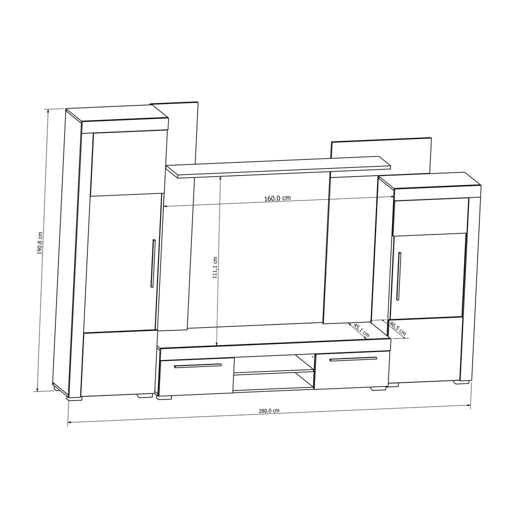 Wohnwand AVIO 4-teilig Wohnzimmer Set Vitrine Wandboard TV-Lowboard Liberty braun grau hell Holz