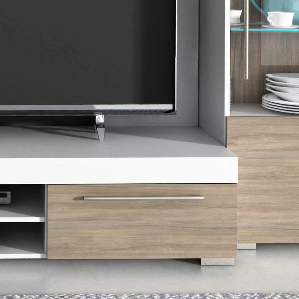 Wohnwand Wohnzimmer Set AVIO 4-tlg Vitrine Wandboard TV Lowboard Liberty braun grau hell Holz